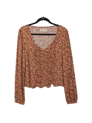 IDYLLWIND BY MIRANDA LAMBERT Brown Tan Floral Print Ruched Long Sleeve Top S thumbnail 4