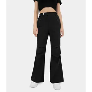 Halara High Waisted Belted Button Zipper Pocket Flare Casual Cargo Pants Black L thumbnail 3