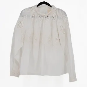 Sézane Cotton Eyelet Lace Mock Neck Long Sleeve Blouse White 46 / 14 thumbnail 1