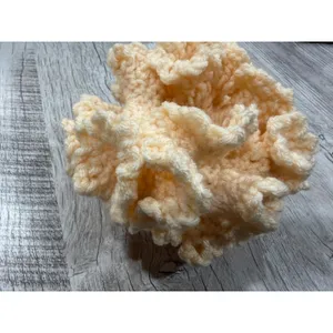 Handmade Crochet Hair Scrunchie Cream Ivory Soft Ruffled Elastic Hair Tie thumbnail 2