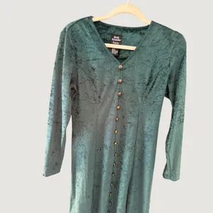 Brett Vintage 90s Teal Green Crushed Velvet Whimsigoth Witchy Maxi Dress Size 6 thumbnail 5