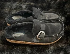 Birkenstock Black Buckley Shearling Suede Clogs Mules Shoes Size eu 42 W 11.5 thumbnail 1