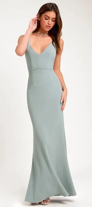 Lulus‎ Melora Slate Blue Sleeveless Maxi Dress V Neck Gown Size S thumbnail 1