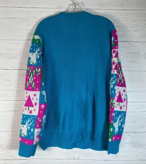 Party Sweater Dec. 25th Christmas Women's L Blue Pink Green Ugly Holidays Warm thumbnail 2