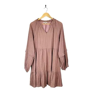 Listicle‎ Tiered Mini Dress Womens Large Dusty Rose Textured Grid Balloon Sleeve thumbnail 10