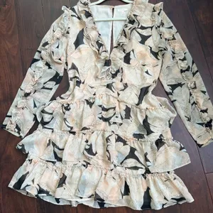 Luxxel Blush Floral Ruffle Mini Dress Romantic Cottagecore Wedding Guest Large thumbnail 8