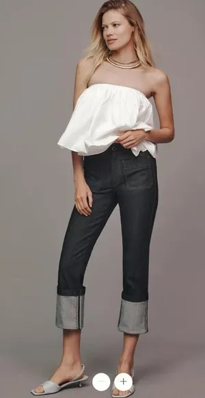 Anthropologie Maeve Cuffed Crop High-Rise Straight-Leg Jeans thumbnail 1