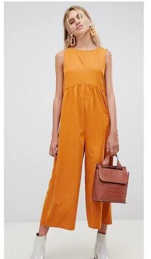 ASOS Minimal Jumpsuit with Ruching Detail and Keyhole Back in Mustard, 2 thumbnail 1