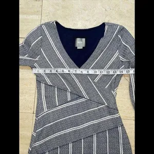 Maeve Anthropologie Dark Blue & White Striped Faux Wrap Dress,‎ Size XS thumbnail 3