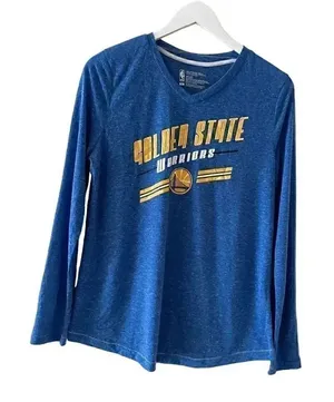 NBA Golden State Warriors Logo V Neck Adidas Women's Royal Long Sleeve Shirt SZ thumbnail 1