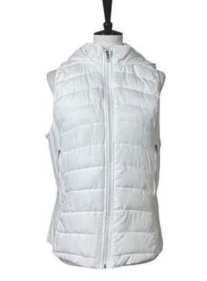 Tangerine Vest White Quilted Puffer Full Zip Hooded Zip Front Women’s Size Large thumbnail 1
