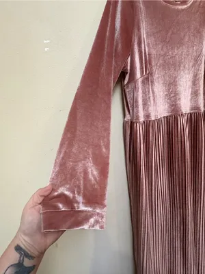 Hayden Dusty Rose Velvet Pleated Midi Dress L Cottagecore Romantic Prairie Boho thumbnail 3