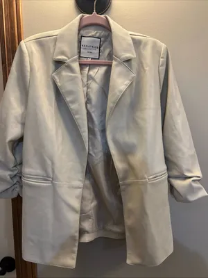 bagatelle Cream Vegan Leather Blazer Jacket thumbnail 3