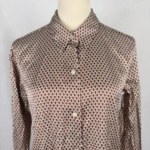 Abercrombie & Fitch Button Up Shirt Womens Small Geometric Satin Brown Office thumbnail 2
