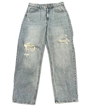 H&M &Denim Distressed Ultra High Waist 90’s Baggy Jeans Light Wash US 12/EU 44 thumbnail 1