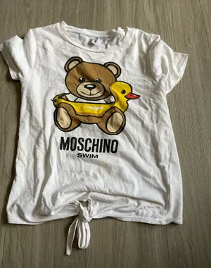 Moschino White Tee with Brown Bear and Yellow Duck Float Graphic thumbnail 1