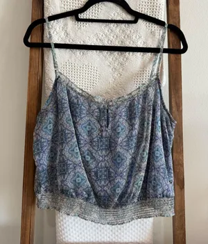 American Eagle Outfitters Blue & Neutral Boho Print Top thumbnail 1