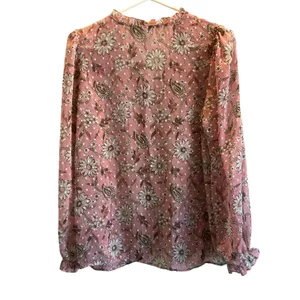 Studio B by Bobeau pink floral sheer blouse ruffle sleeves Medium thumbnail 3