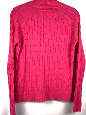 Kate Lord Womens Sweater L Pink Cable Knit Full Zip Golf Cardigan Pockets thumbnail 9