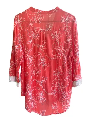 Cabana Cay Swim Cover Up Blouse Women’s XL Floral Embroidery 3/4 Sleeves Cotton thumbnail 2