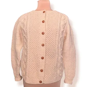 Vintage Aran Fisherman Cable Knit Cardigan Cream Wool Blend Cozy Sweater Classic thumbnail 10