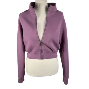 Mauve Cropped Zip Up Jacket Womens M Funnel Neck Sweatshirt Athleisure thumbnail 10