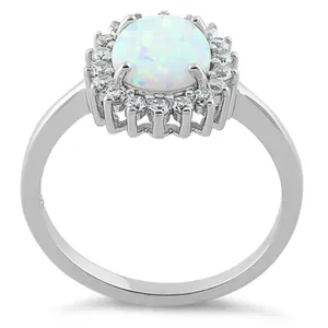 Sterling Silver SIZE 6 925 Oval White Lab Opal CZ Ring thumbnail 2