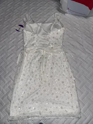 short white dress with sequins thumbnail 2