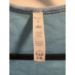 Alo Yoga Crop Top Womens Small Blue Terry Cloth Square Neck Short Sleeve Yoga thumbnail 2
