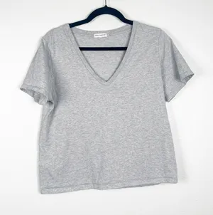 Good American Women's Short Sleeve V Neck Cotton Tee Shirt Grey‎ Sz 1 (S) thumbnail 1