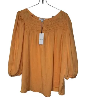 Current Air Women's Top‎ Wide Neck Chest Smocked Boxy Fit Cantaloupe Medium NWT thumbnail 1