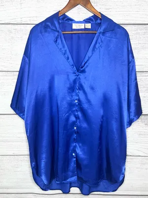 Vintage Victoria's Secret Gold Label Royal Blue Satin Button-Up Nightgown Small thumbnail 8