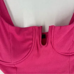 Lulu's Vibrant Pink Stretch Ribbed Sleeveless Wired Bra‎ Thong Bodysuit NWT XL thumbnail 2