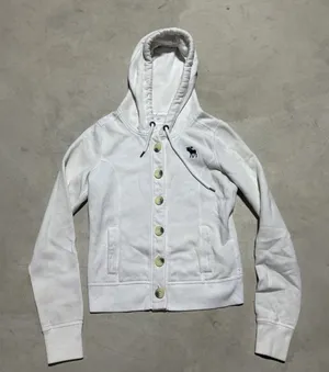 Vintage Abercrombie & Fitch Women's White Y2K 90s Hoodie SZ Small Marks* 2000s thumbnail 1