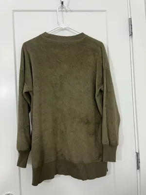 Aerie Extra Small Olive Green Velvety Plush High Crewneck Tunic Sweater thumbnail 9
