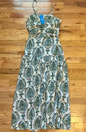 Cupshe NEW Royal Rendezvous Ornate Maxi Dress Womens M Green Smocked Tie Back thumbnail 1