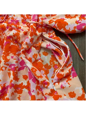 LUCY PARIS Pink & Orange Floral Puff Sleeve Toulouse Tie Babydoll Mini Dress S thumbnail 11