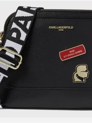 Karl Lagerfeld Black Crossbody Bag with Black-and-White PARIS Strap thumbnail 2