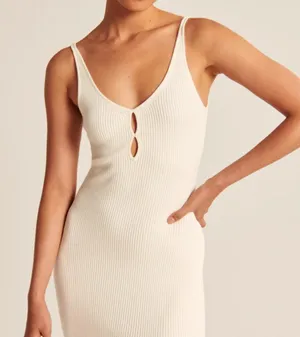 Abercrombie & Fitch keyhole white midi sweater dress thumbnail 1