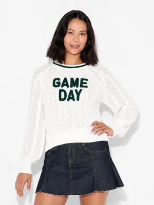 Wild Fable Game Day Cable Knit Sweater White Red Varsity Tailgate Size thumbnail 1