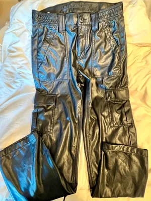 American Eagle Stretch High-Waisted Vegan Leather Straight Cargo Pant thumbnail 1