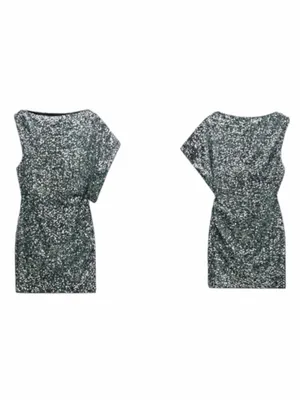NWT ZARA SEQUINED Asymmetric MINI DRESS Navy Silver Festive Days thumbnail 7