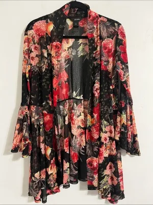 Ali Miles Floral Duster Cardigan Size L thumbnail 3