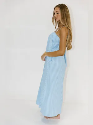 NWT Worth Collective Grier Dress maxi midi blue stripe tie back pockets thumbnail 4