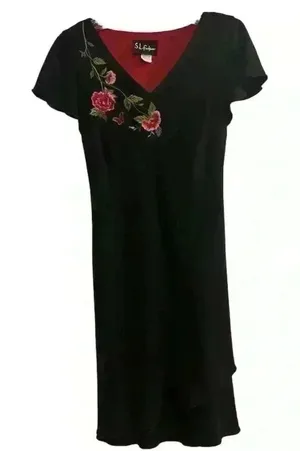 S.L. Fashions Women's Black Cocktail Dress Size 10 V-Neck‎ Short Sleeve thumbnail 1