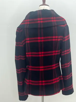Tribal Women's Red Black Plaid Wool Blend Double Breasted Shawl Collar Coat Sz 8 thumbnail 6