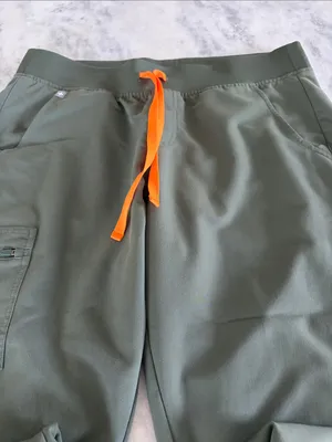 Figs Olive Green Jogger Pants with Orange Drawstring thumbnail 2
