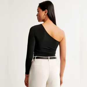Abercrombie Long-Sleeve Slinky Jersey Asymmetrical Ruched Top - Black thumbnail 2