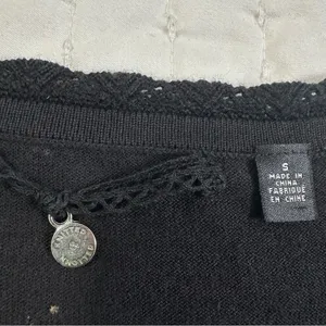 Knitted And Knotted By Anthropologie Elegant Black V-Neck Ruffle Cardigan Size S thumbnail 8