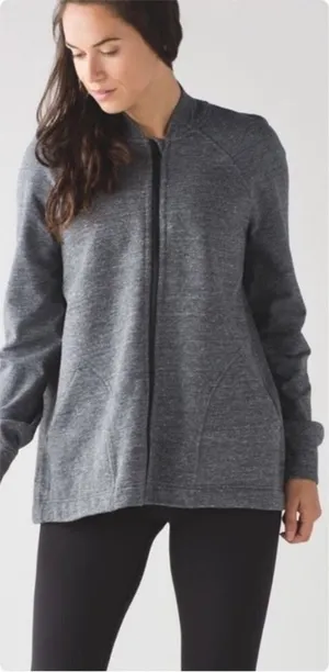 Lululemon Pleat To‎ Street Bomber Jacket in Heathered Snow Slub Coal Size 6 thumbnail 1